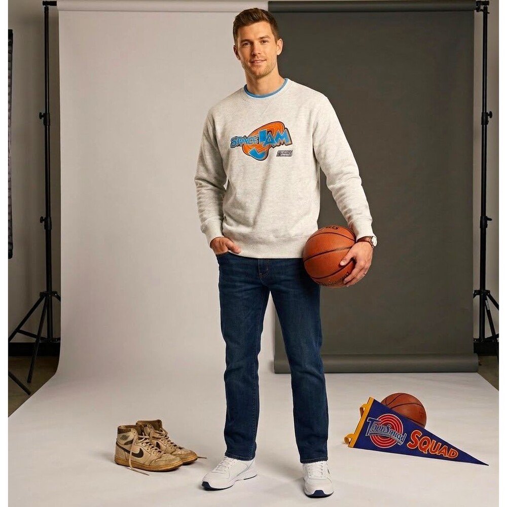 Champion Space Jam March Madness Men's Gray Crewneck Fleece Sweatshirt Size L